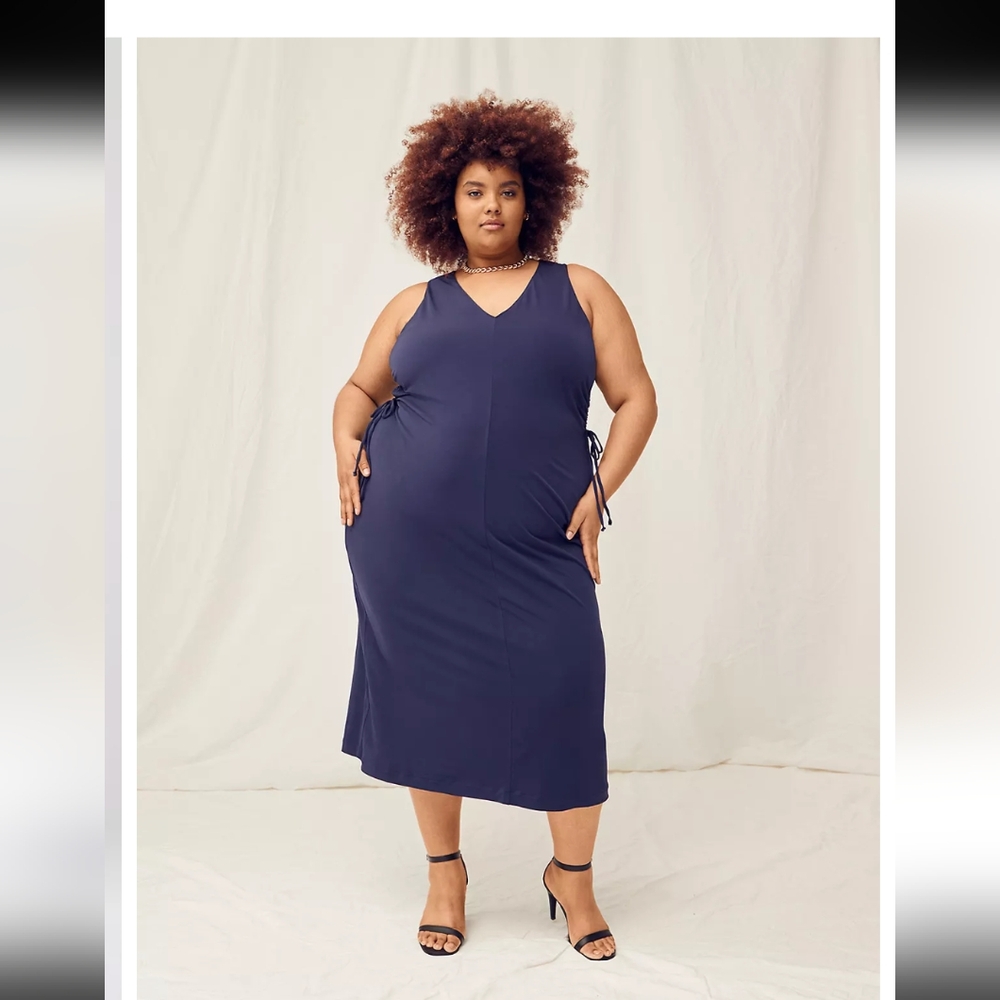 Lane Bryant Navy Sleeveless Side Cinched Midi Dress Women’s Size 10/12 NWT